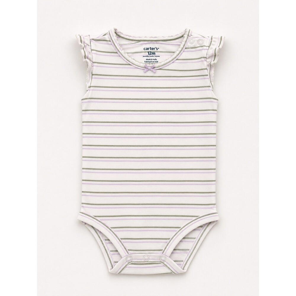Carter’s 12M Sleeveless Striped Bodysuit Onesie – Lavender & Sage Green